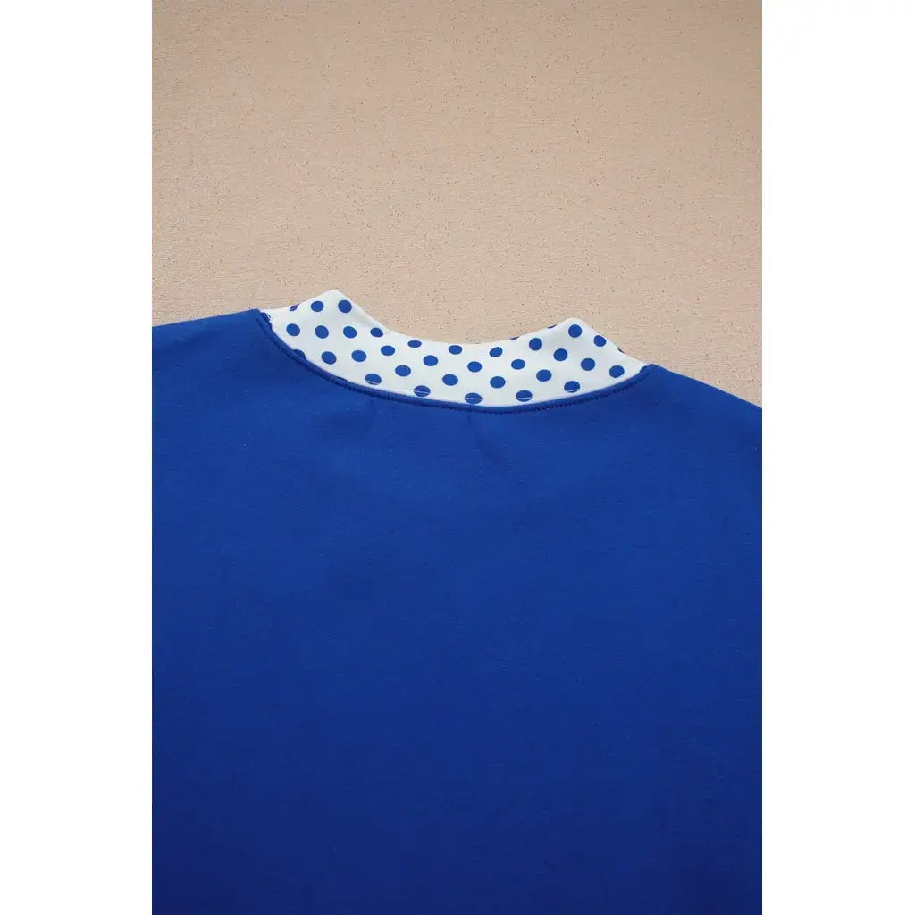 Dark Blue Polka Dot Trim Baggy Pullover 2pcs Short Set