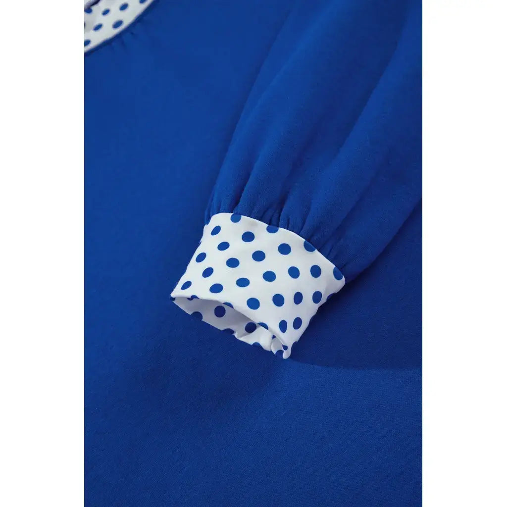 Dark Blue Polka Dot Trim Baggy Pullover 2pcs Short Set