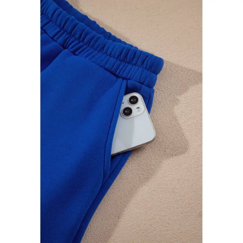 Dark Blue Polka Dot Trim Baggy Pullover 2pcs Short Set