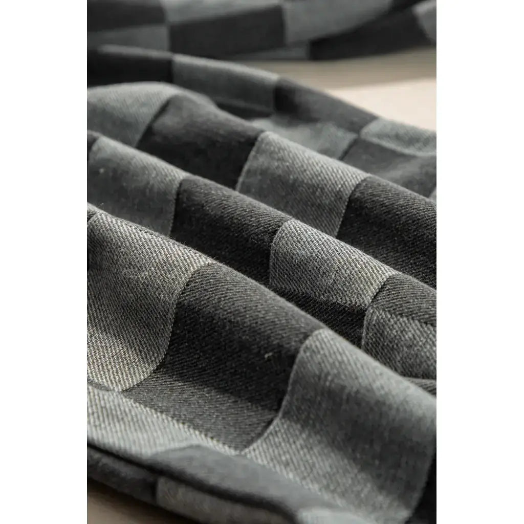 Dark Grey Checkered Denim Wide Leg Jeans