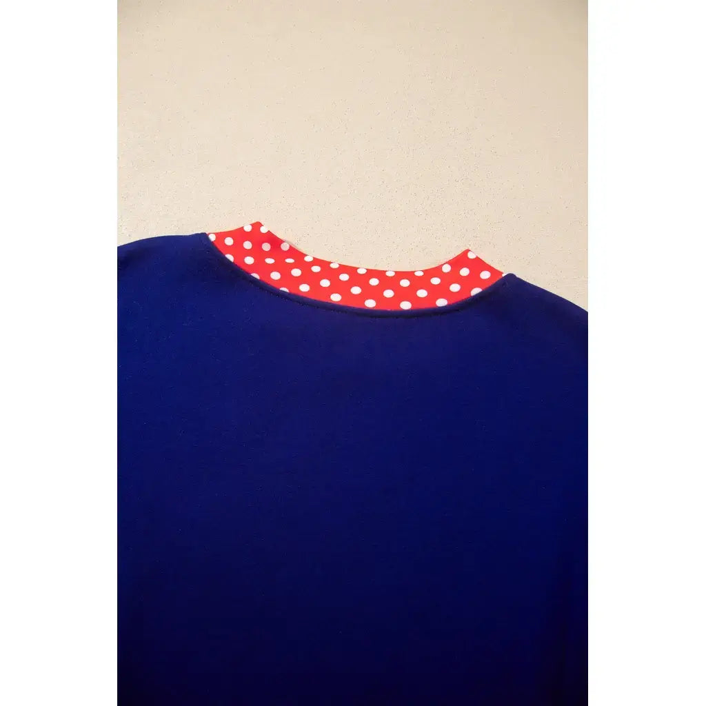 Dirty blue Colorblock Polka Dot Contrast Trim Oversized Sweatshirt