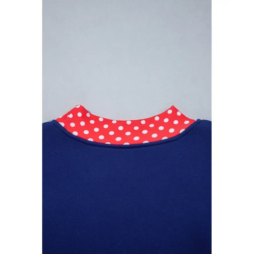 Dirty blue Polka Dot Letter Print Contrast Trim Mock Neck Sweatshirt