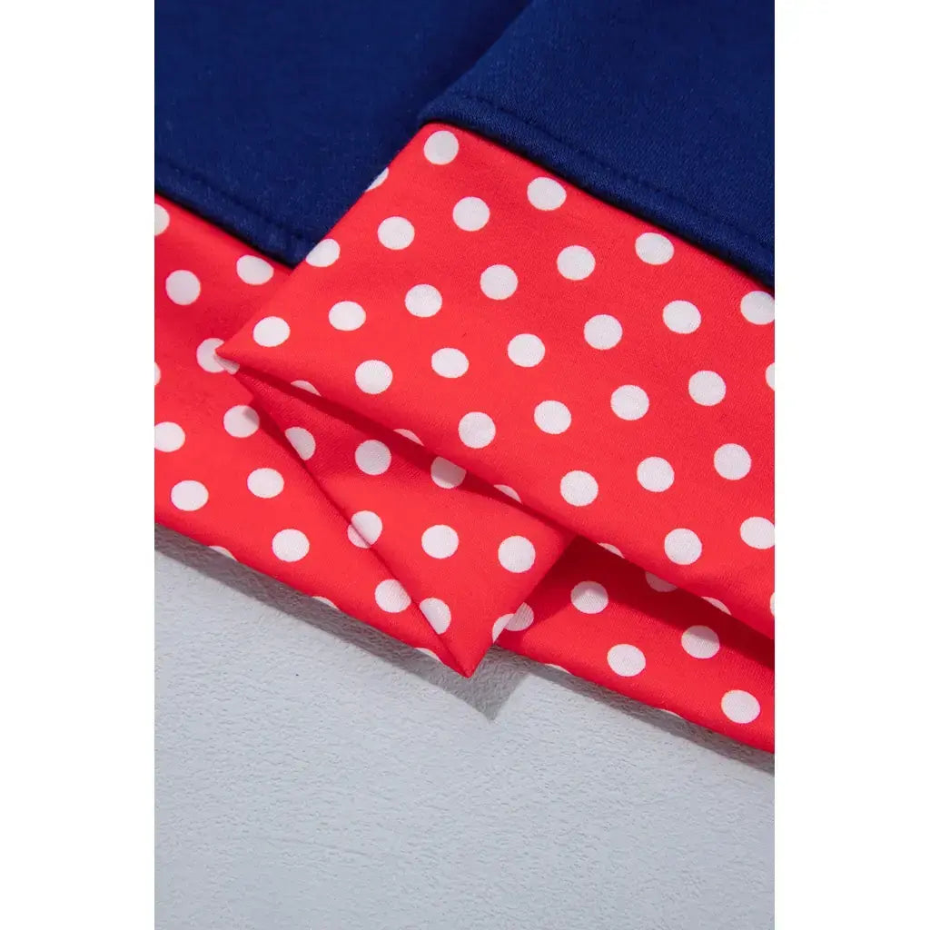 Dirty blue Polka Dot Letter Print Contrast Trim Mock Neck Sweatshirt