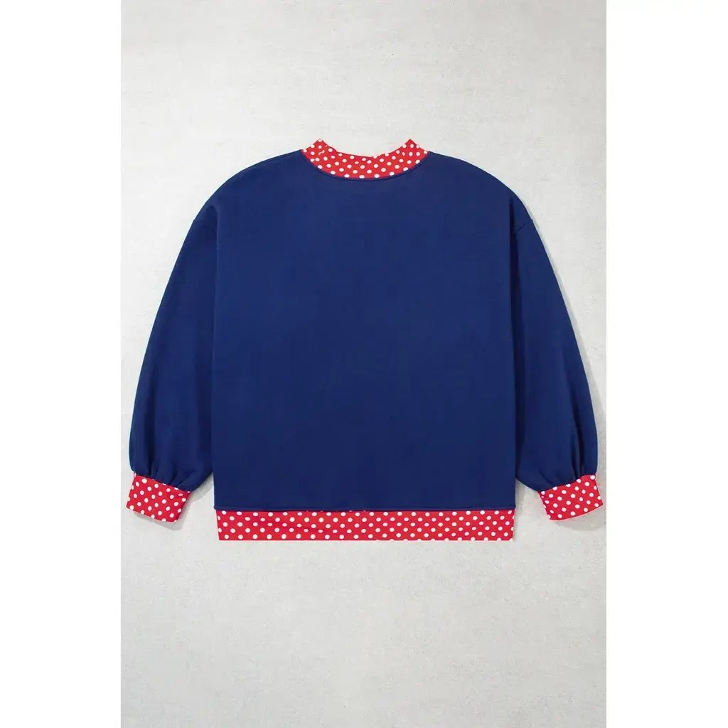 Dirty blue Polka Dot Patchwork Round Neck Plus Size Sweatshirt