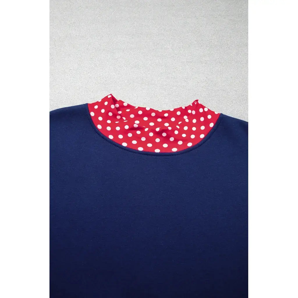 Dirty blue Polka Dot Patchwork Round Neck Plus Size Sweatshirt