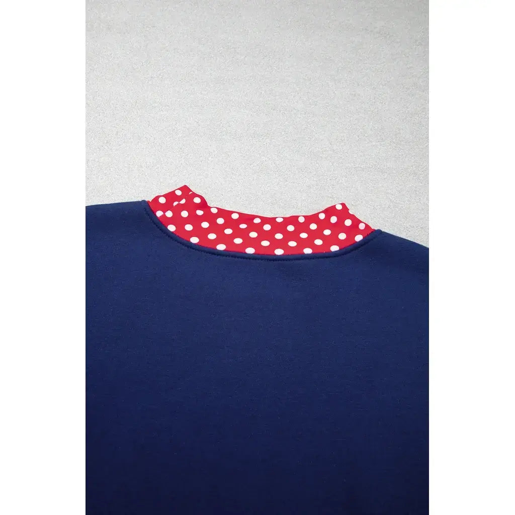 Dirty blue Polka Dot Patchwork Round Neck Plus Size Sweatshirt