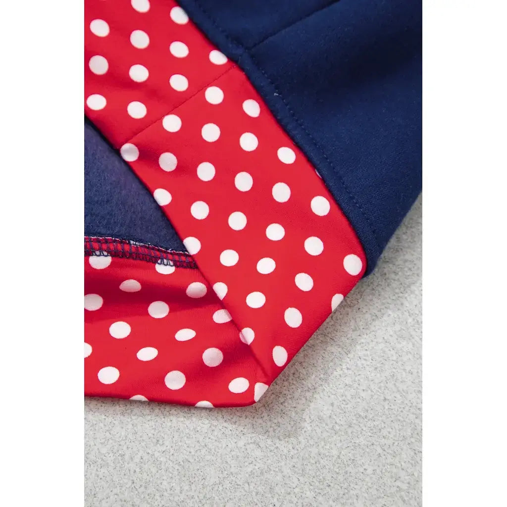 Dirty blue Polka Dot Patchwork Round Neck Plus Size Sweatshirt