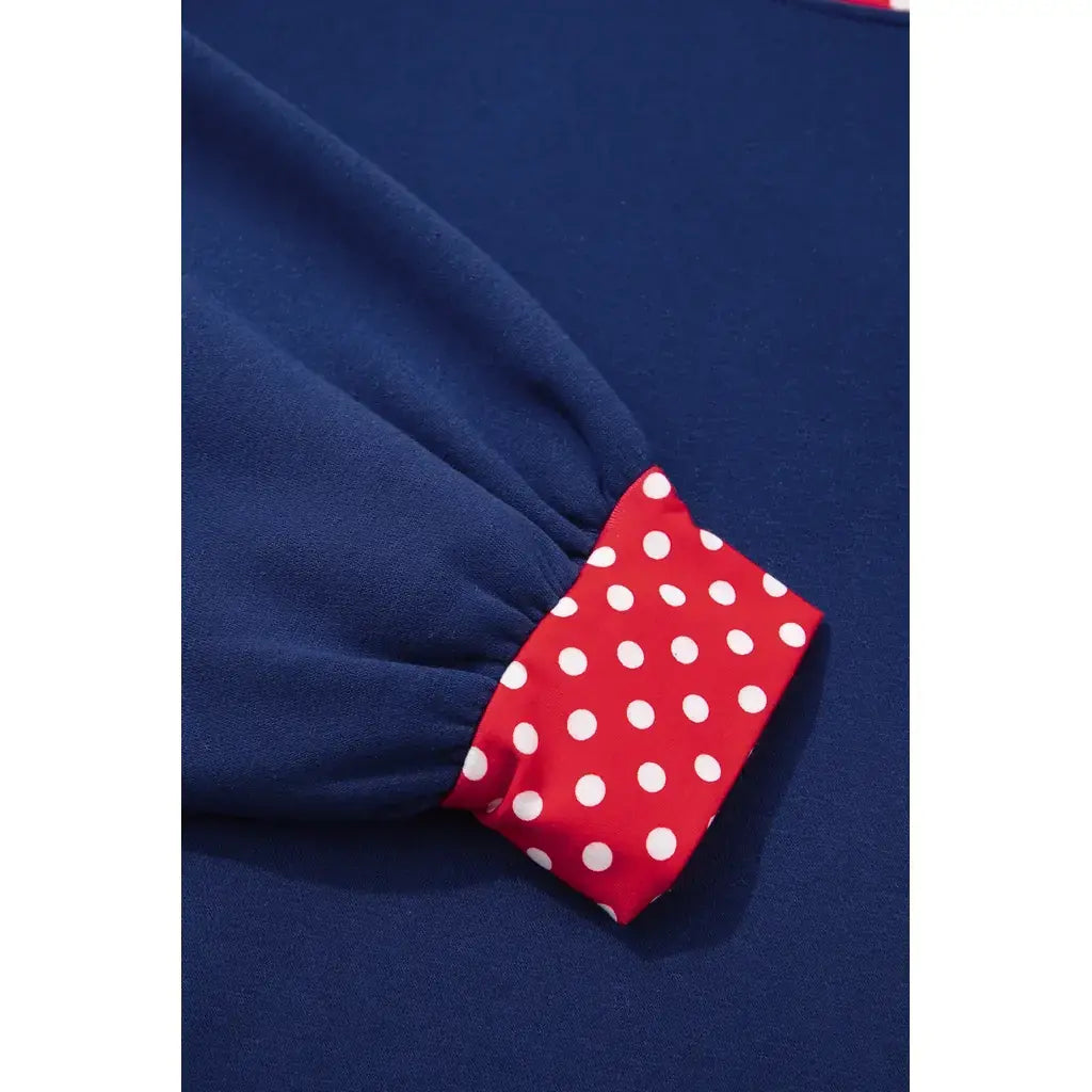 Dirty blue Polka Dot Patchwork Round Neck Plus Size Sweatshirt