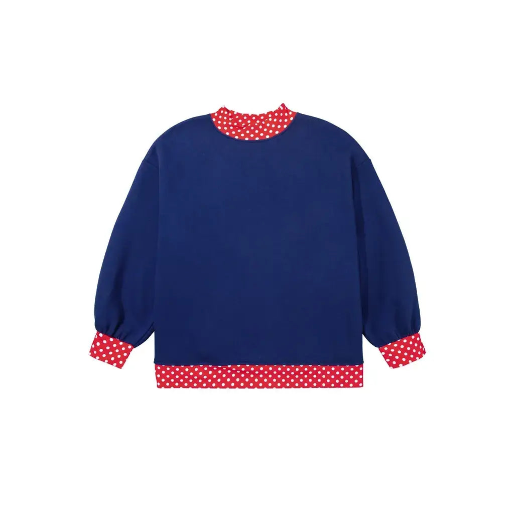 Dirty blue Polka Dot Patchwork Round Neck Plus Size Sweatshirt