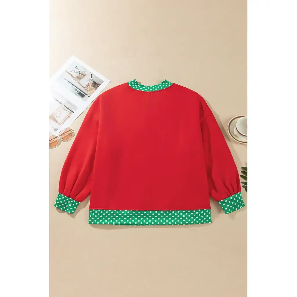Fiery Red Casual Polka Dot Patchwork Letter Graphic Plus Size Sweatshirt