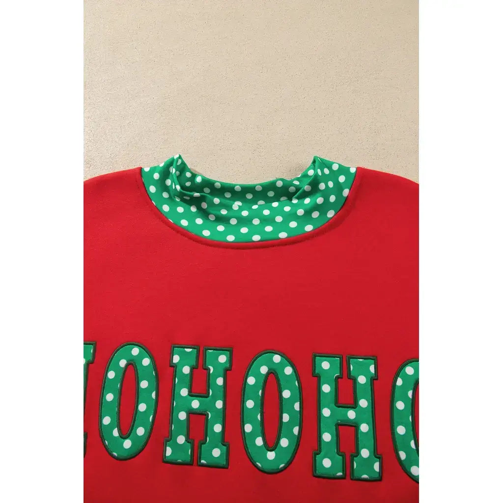 Fiery Red Casual Polka Dot Patchwork Letter Graphic Plus Size Sweatshirt