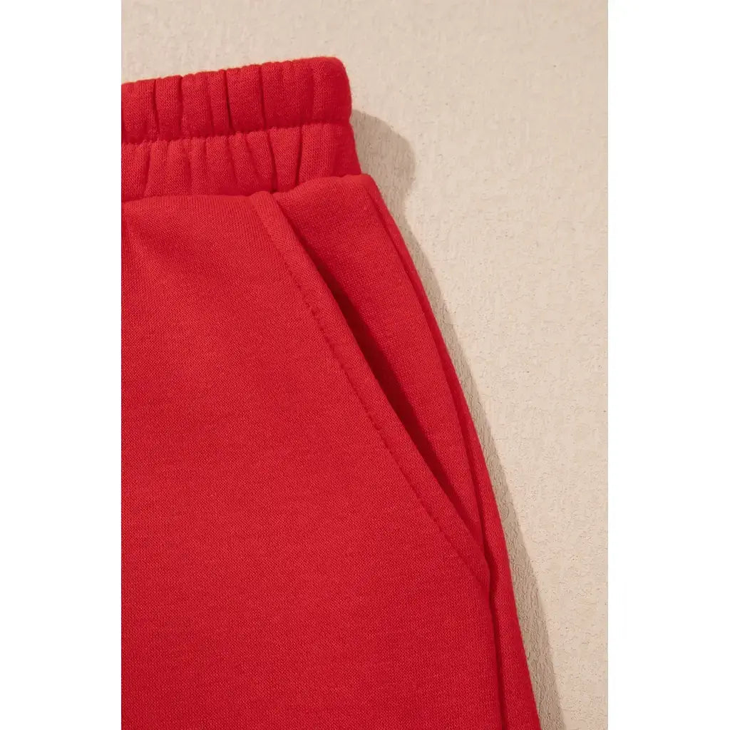 Fiery Red Gingham Trim Baggy Pullover 2pcs Short Set