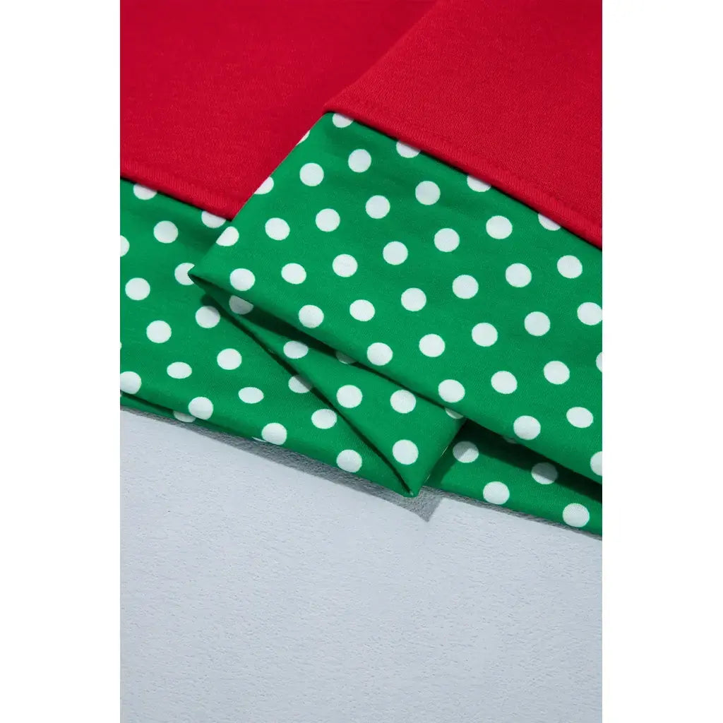 Fiery Red Polka Dot Letter Print Contrast Trim Mock Neck Sweatshirt