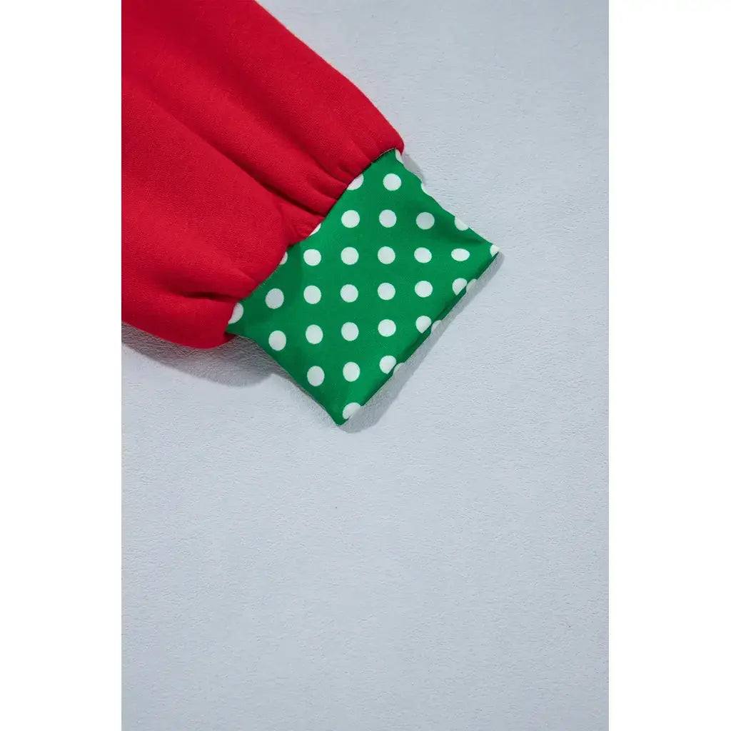 Fiery Red Polka Dot Letter Print Contrast Trim Mock Neck Sweatshirt