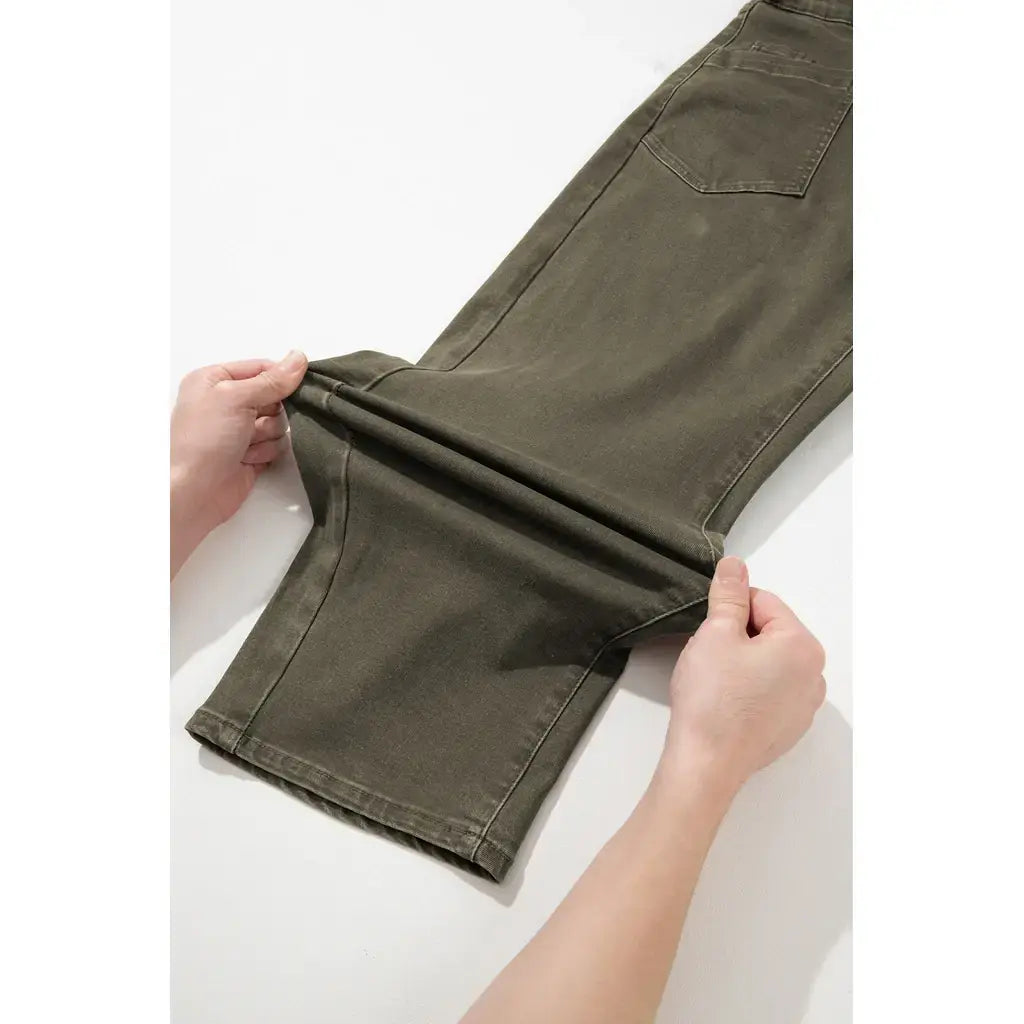 Four Leaf Clover Solid Color Square Patch Pocket Ankle-length Barrel Jeans