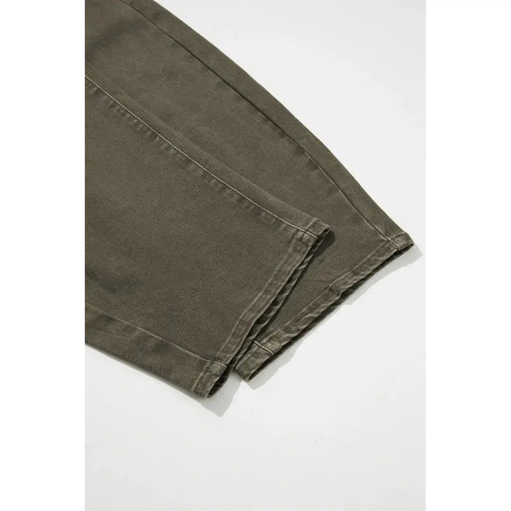 Four Leaf Clover Solid Color Square Patch Pocket Ankle-length Barrel Jeans