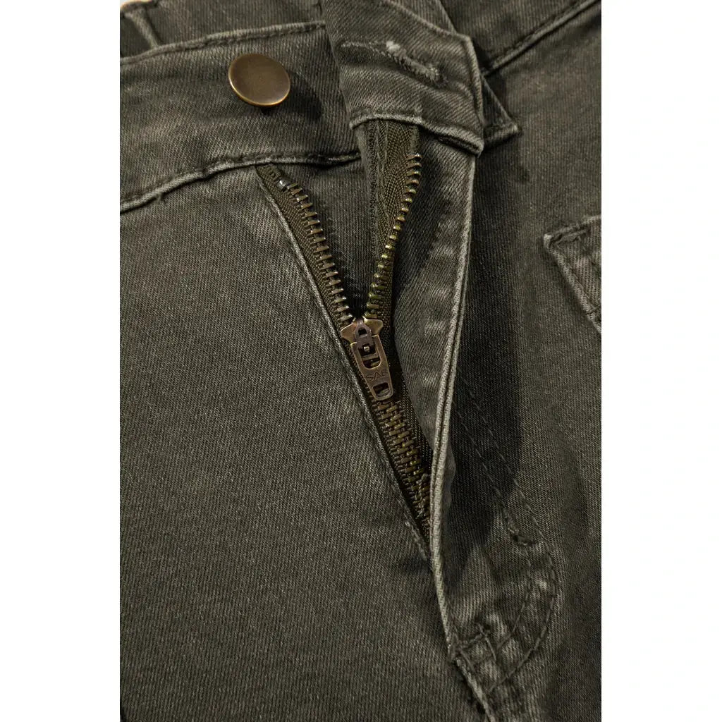 Four Leaf Clover Solid Color Square Patch Pocket Ankle-length Barrel Jeans