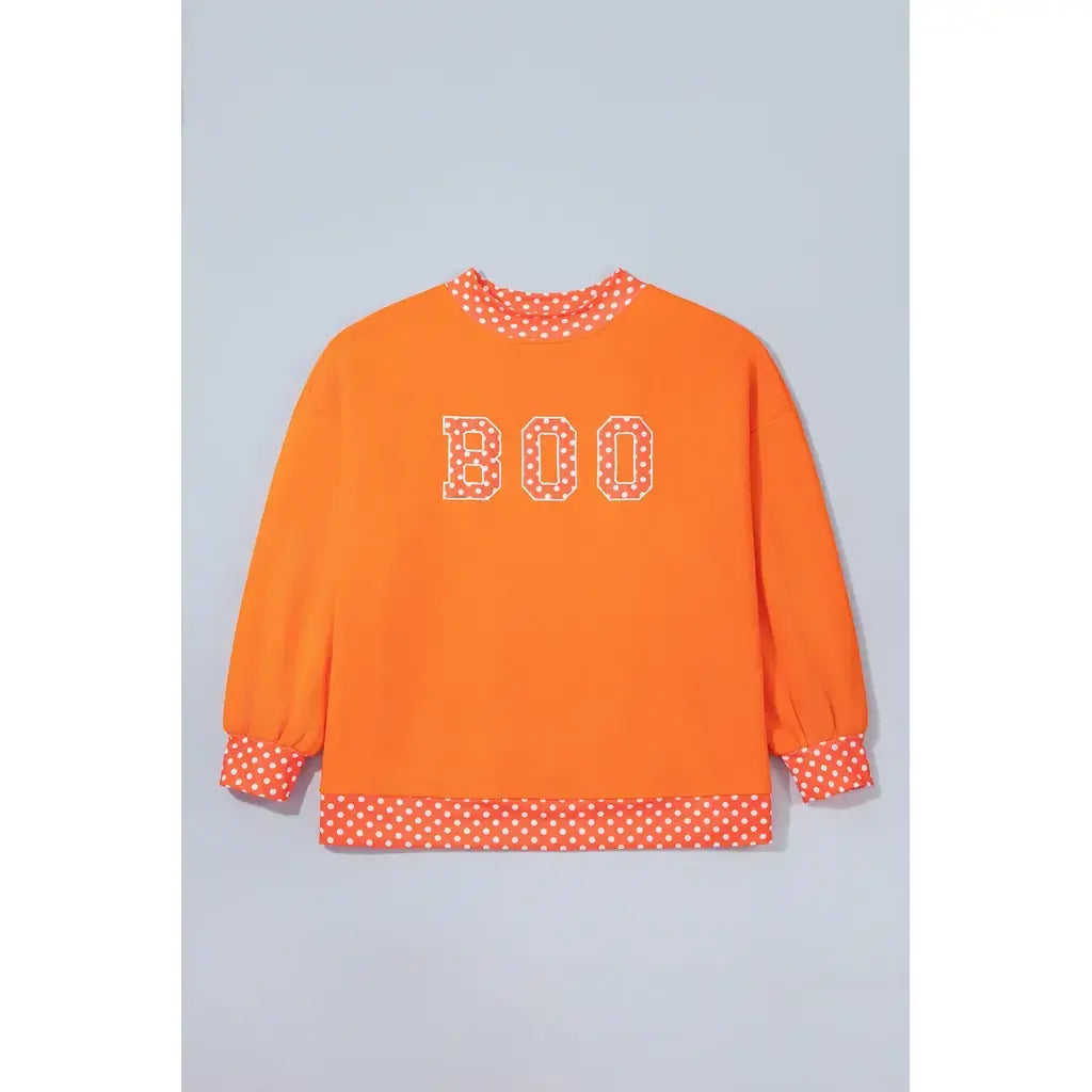 Grapefruit Orange Casual Polka Dot Patchwork Letter Graphic Plus Size Sweatshirt