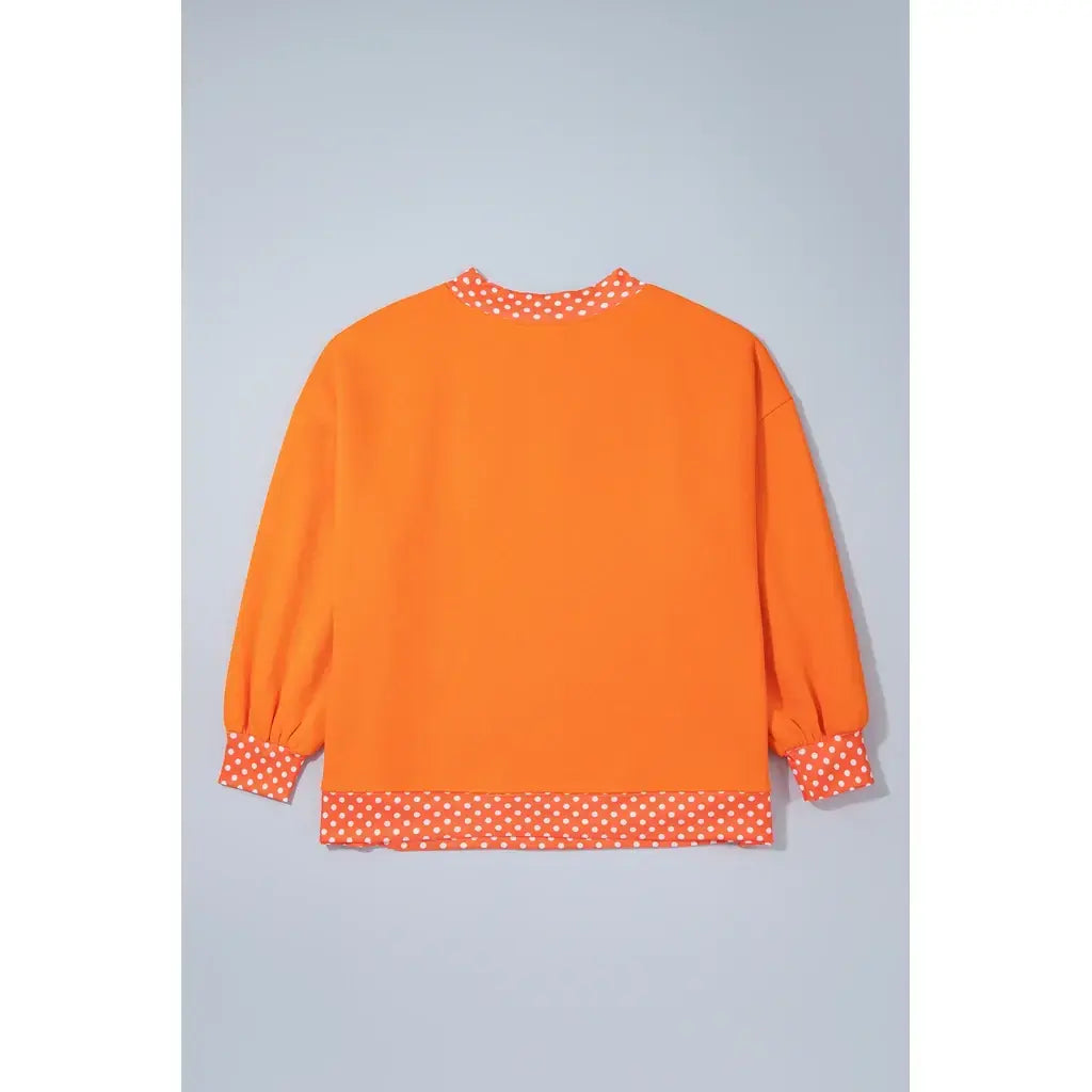 Grapefruit Orange Casual Polka Dot Patchwork Letter Graphic Plus Size Sweatshirt
