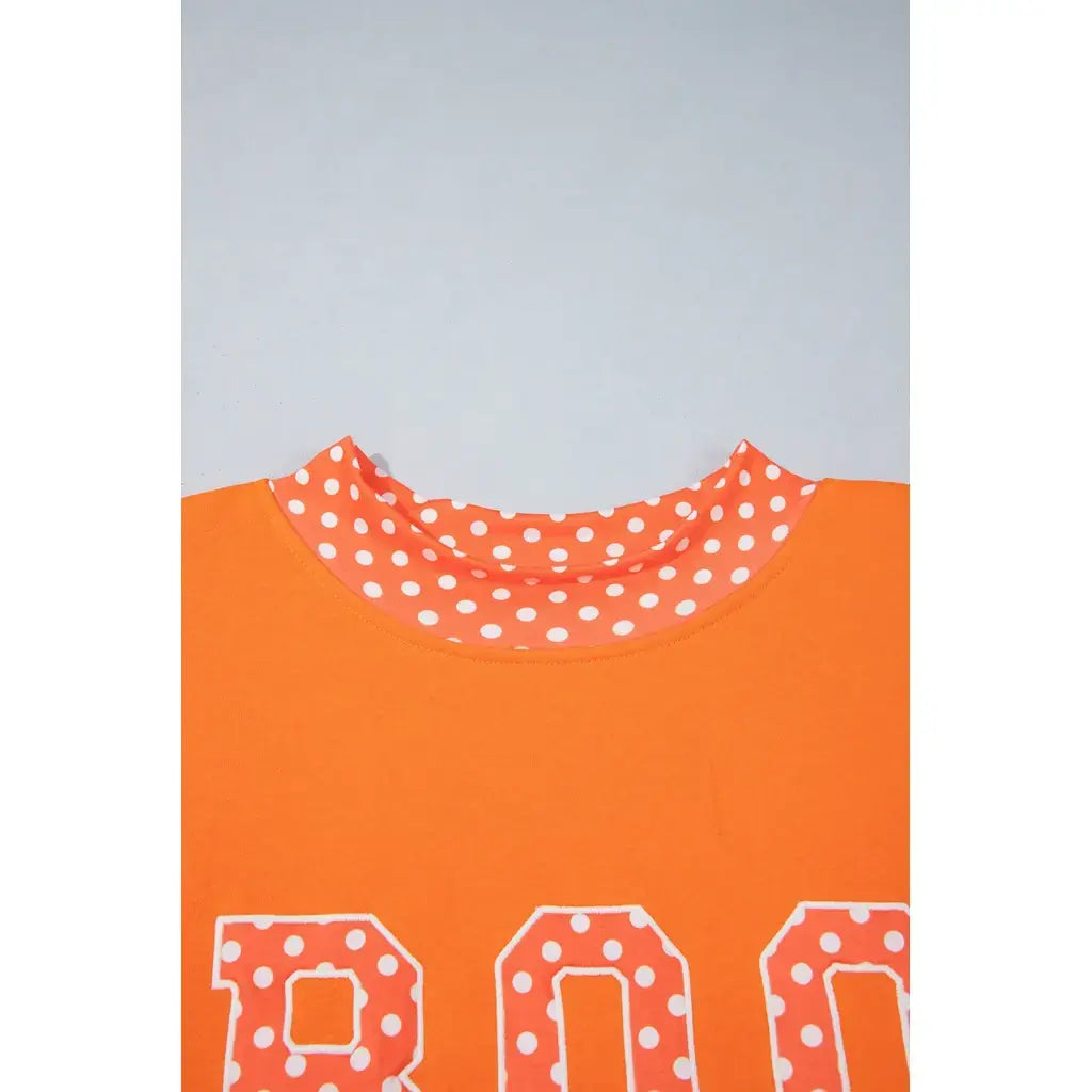 Grapefruit Orange Casual Polka Dot Patchwork Letter Graphic Plus Size Sweatshirt