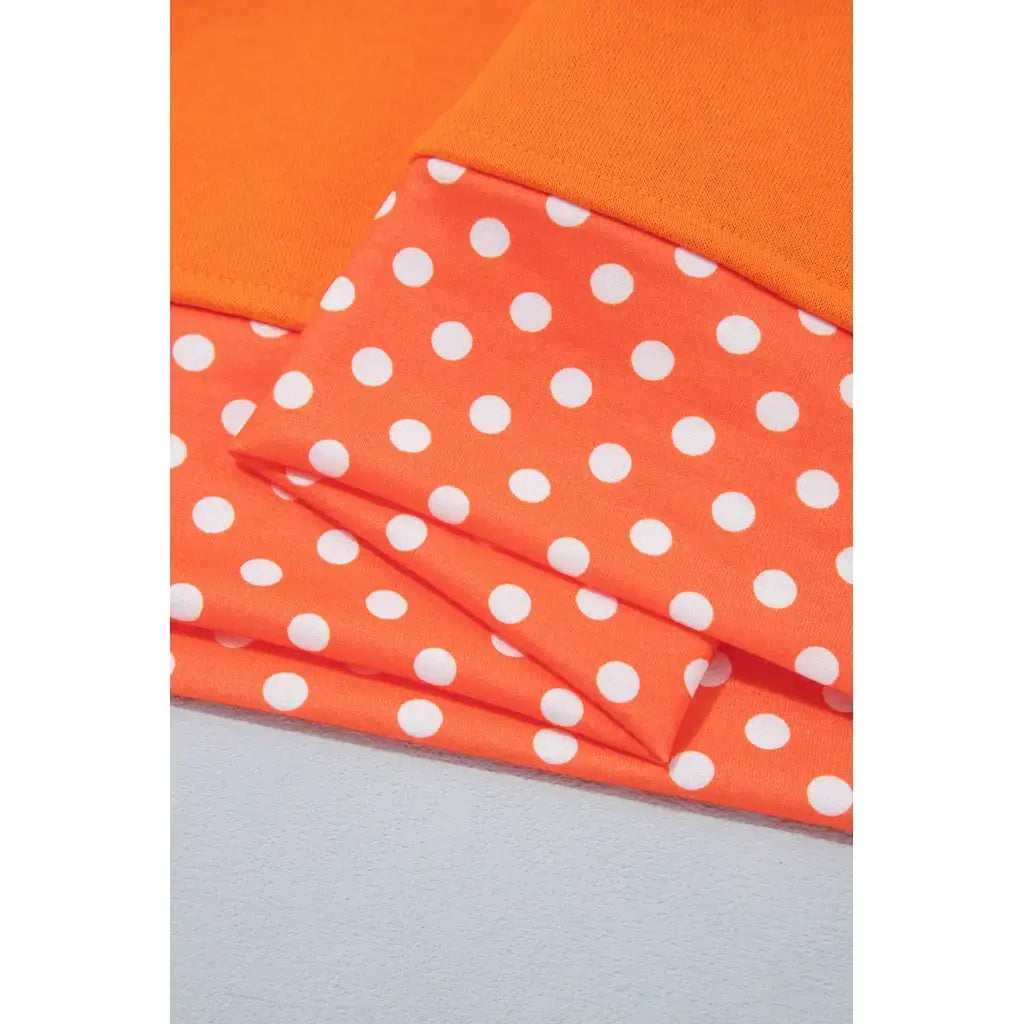 Grapefruit Orange Casual Polka Dot Patchwork Letter Graphic Plus Size Sweatshirt