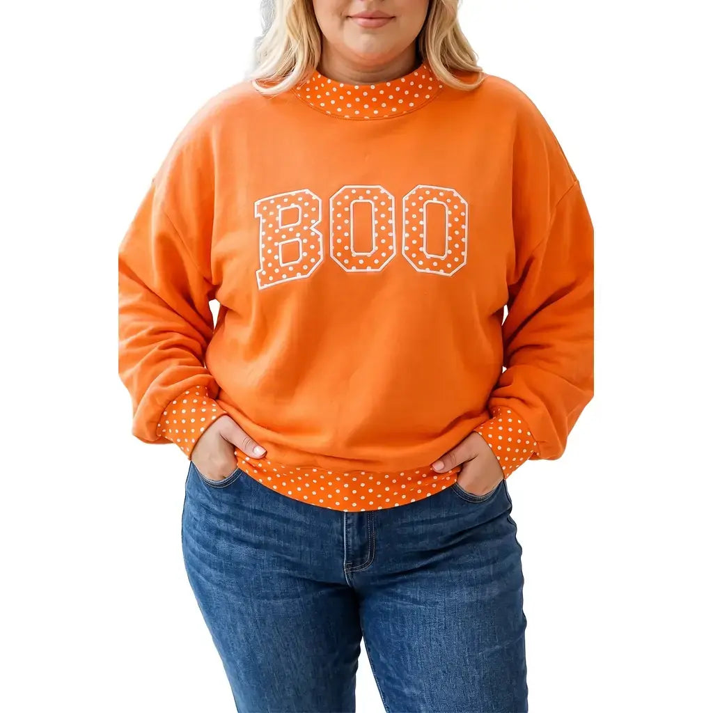 Grapefruit Orange Casual Polka Dot Patchwork Letter Graphic Plus Size Sweatshirt