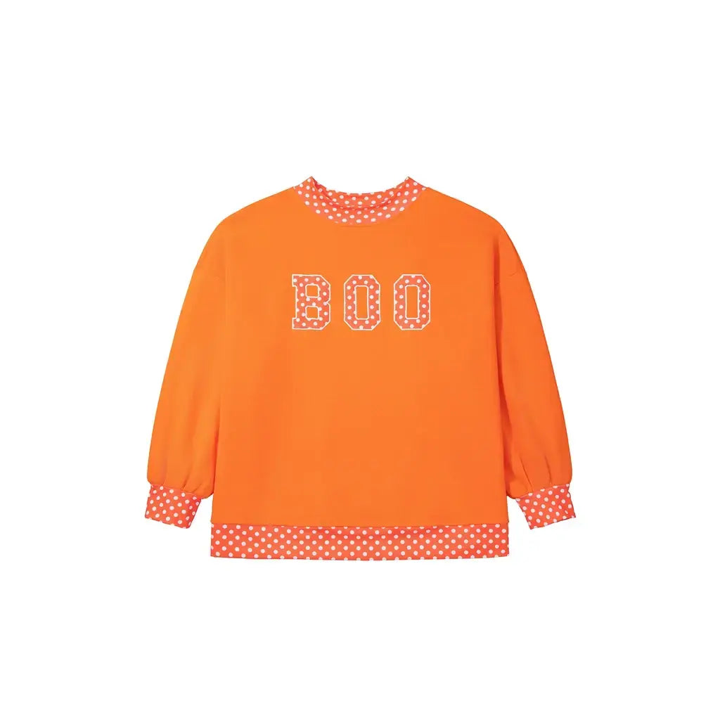 Grapefruit Orange Casual Polka Dot Patchwork Letter Graphic Plus Size Sweatshirt