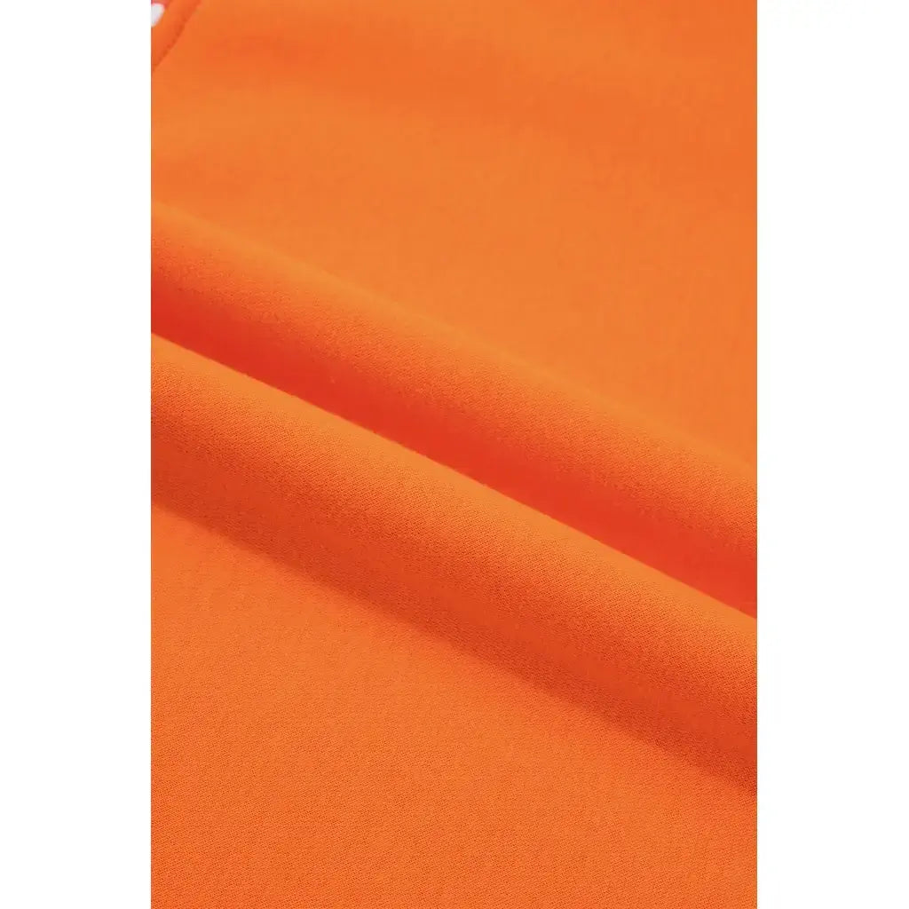 Grapefruit Orange Polka Dot Letter Print Contrast Trim Mock Neck Sweatshirt