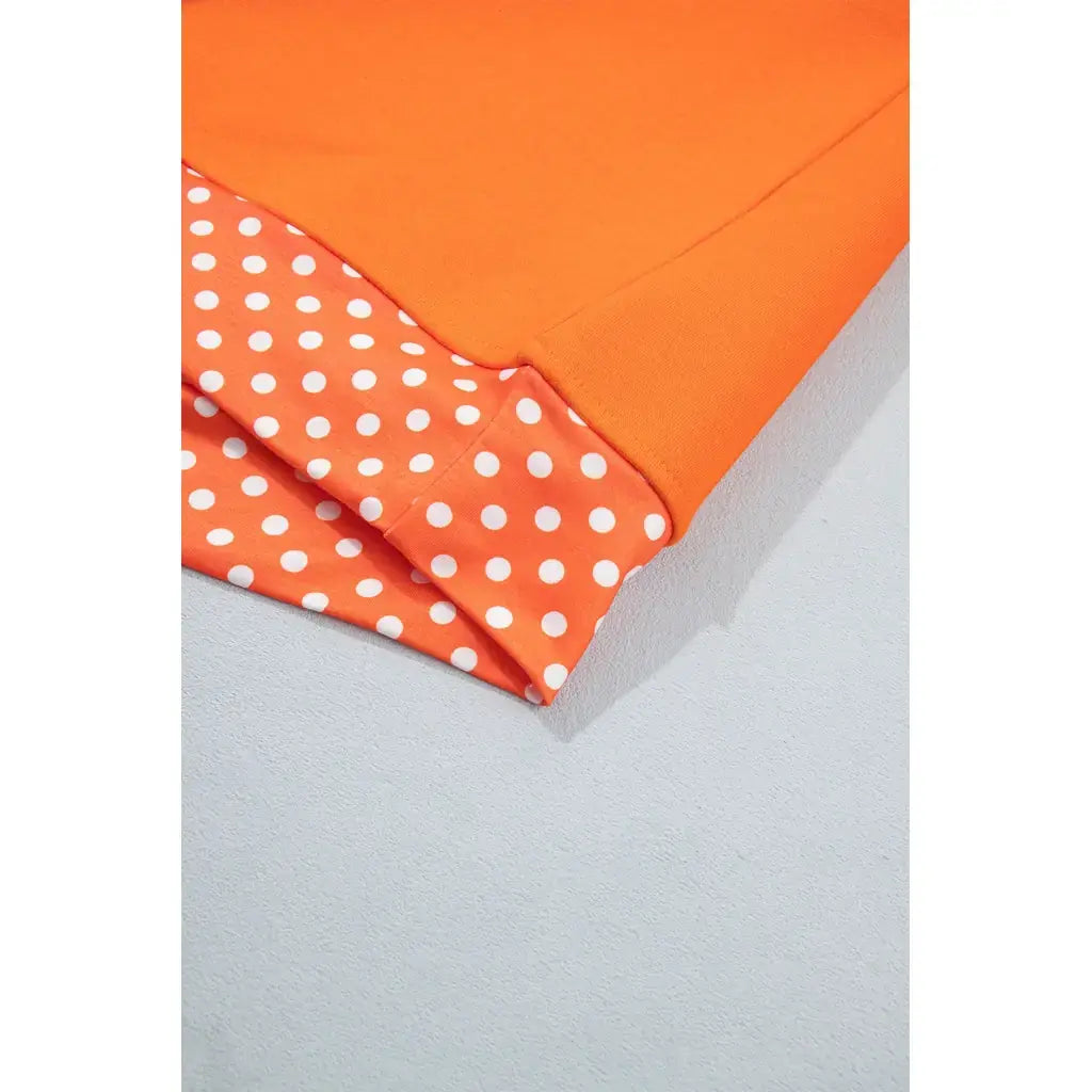 Grapefruit Orange Polka Dot Letter Print Contrast Trim Mock Neck Sweatshirt