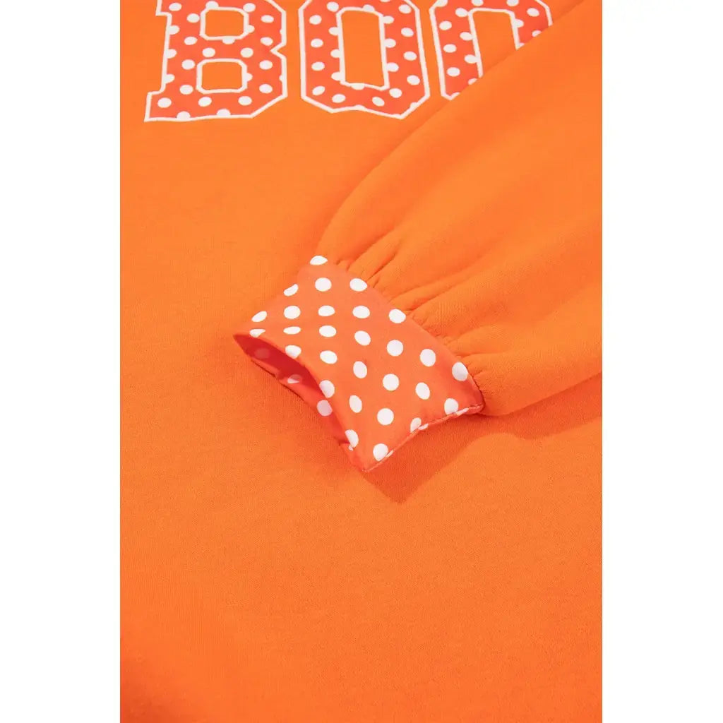 Grapefruit Orange Polka Dot Letter Print Contrast Trim Mock Neck Sweatshirt