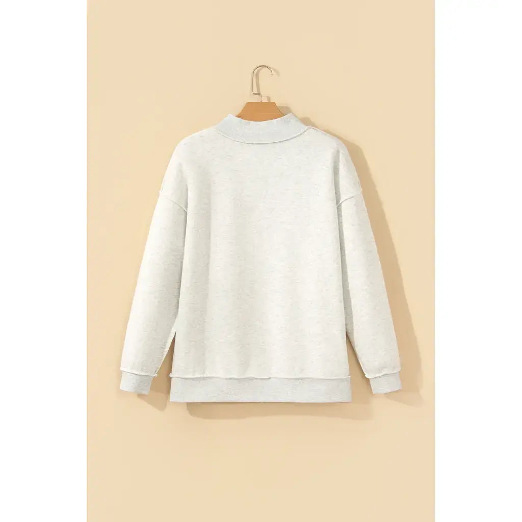 Gray MERRY Embroidered Letter High Neck Tunic Pullover Sweatshirt