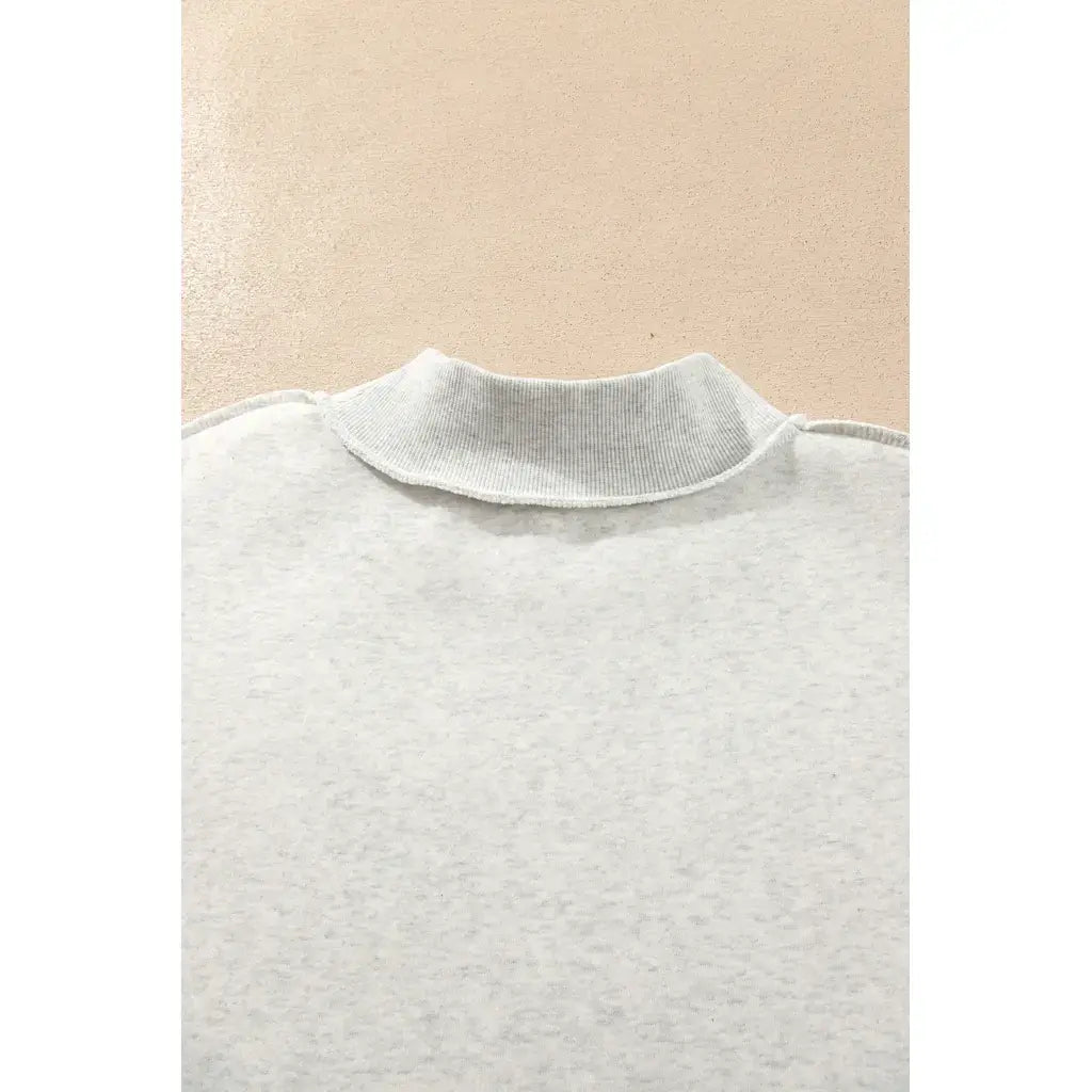 Gray MERRY Embroidered Letter High Neck Tunic Pullover Sweatshirt