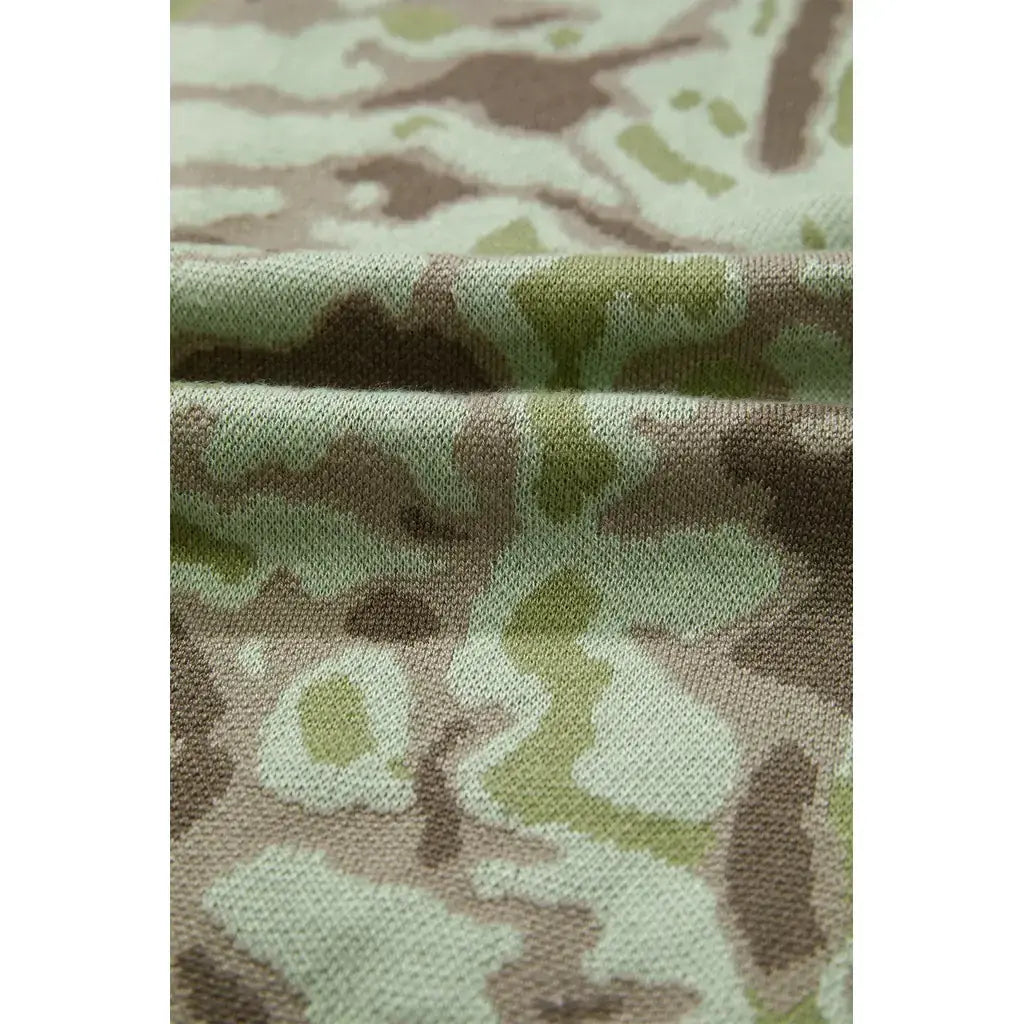 Green Camo Print Button Front Loose Sweater Vest