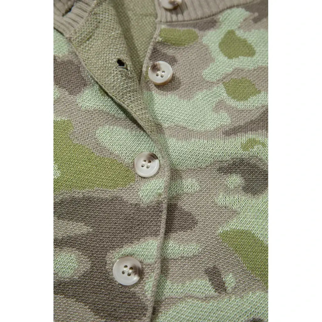 Green Camo Print Button Front Loose Sweater Vest