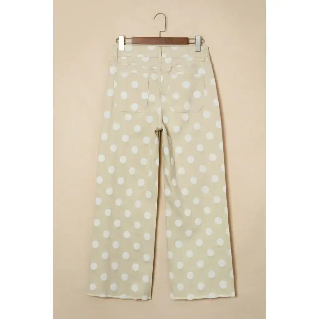 Khaki Polka Dot Print Raw Hem Shift Jeans
