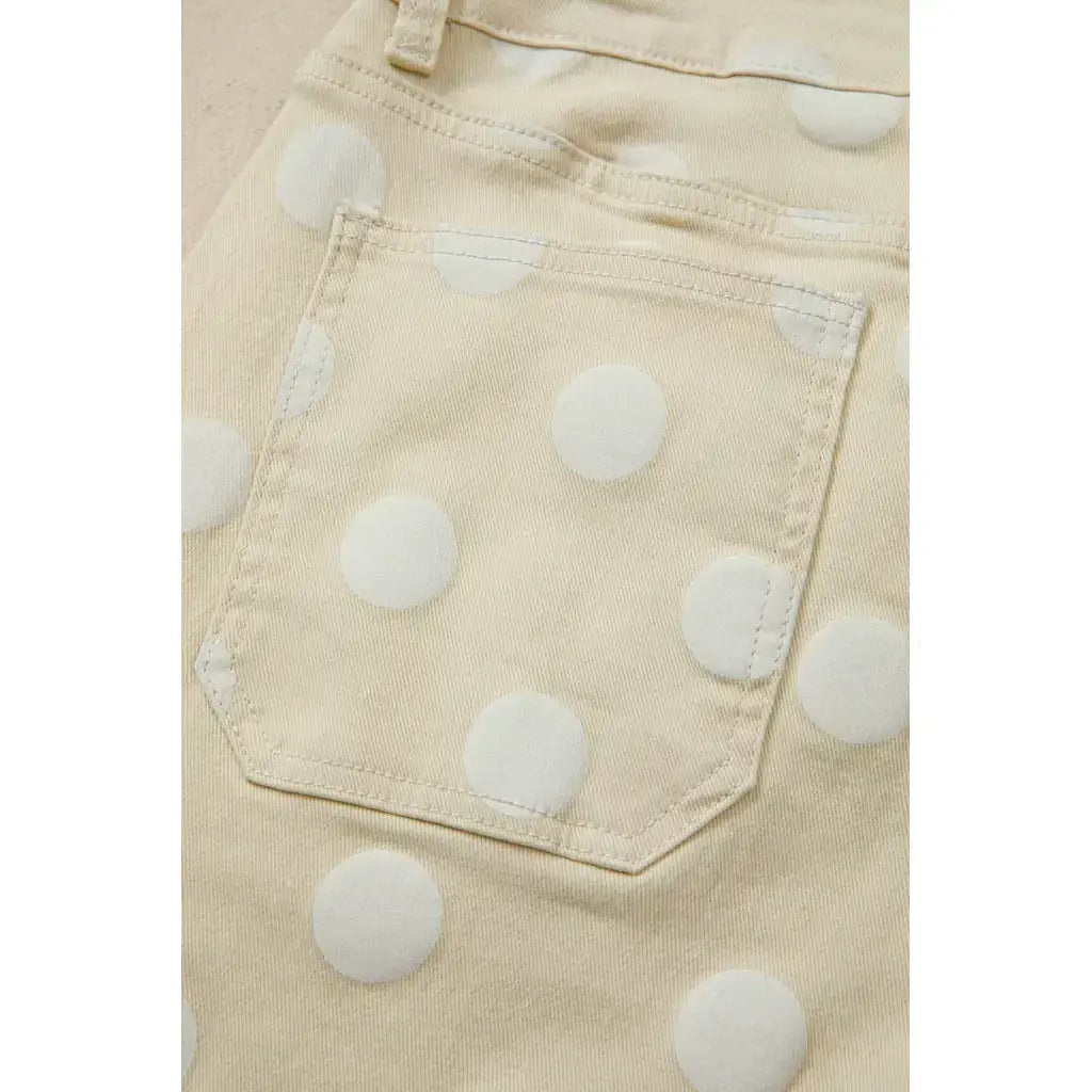 Khaki Polka Dot Print Raw Hem Shift Jeans