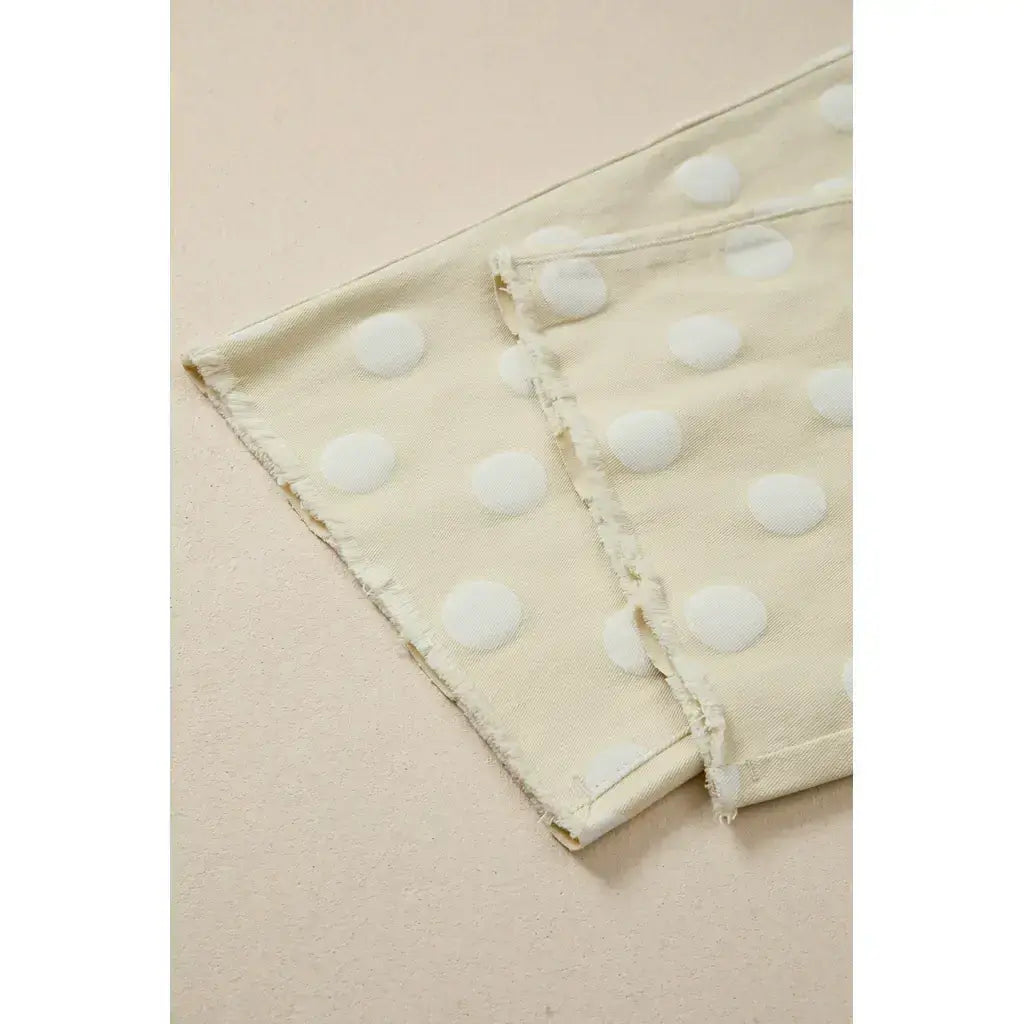 Khaki Polka Dot Print Raw Hem Shift Jeans