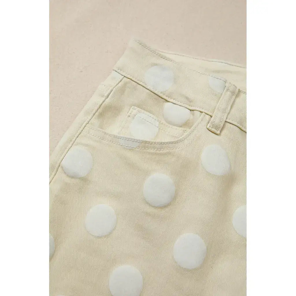 Khaki Polka Dot Print Raw Hem Shift Jeans