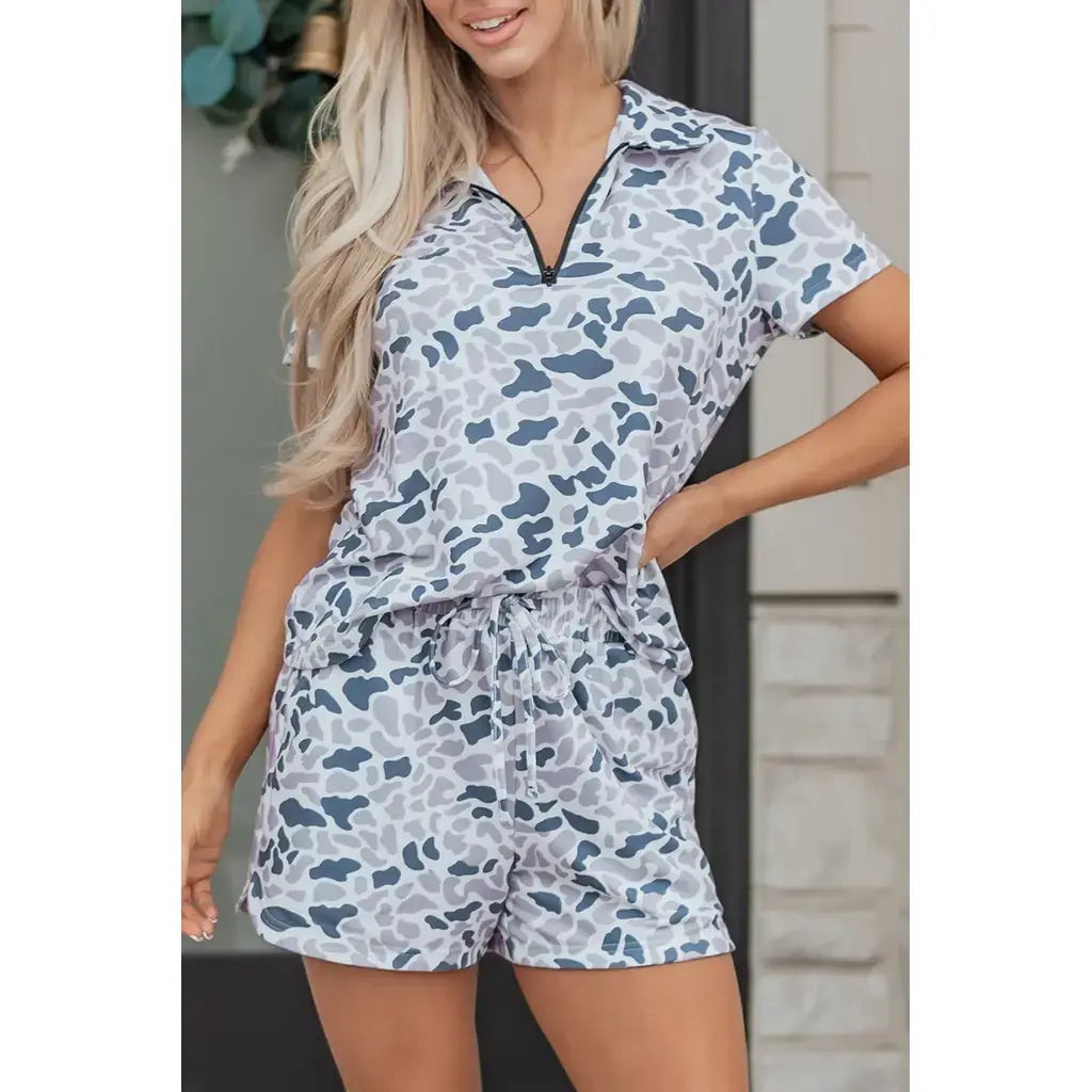 Multicolour Abstract Patterned Polo Collar T Shirt and Shorts Set