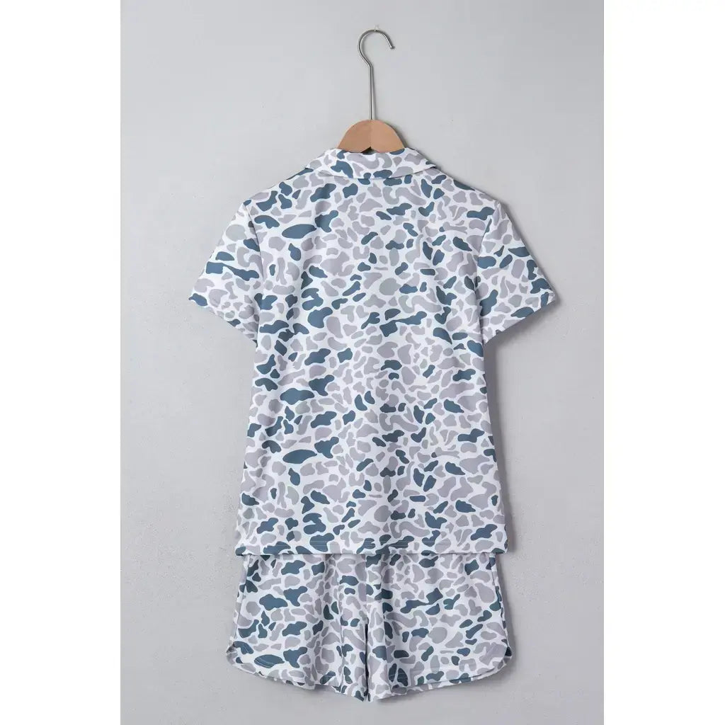 Multicolour Abstract Patterned Polo Collar T Shirt and Shorts Set