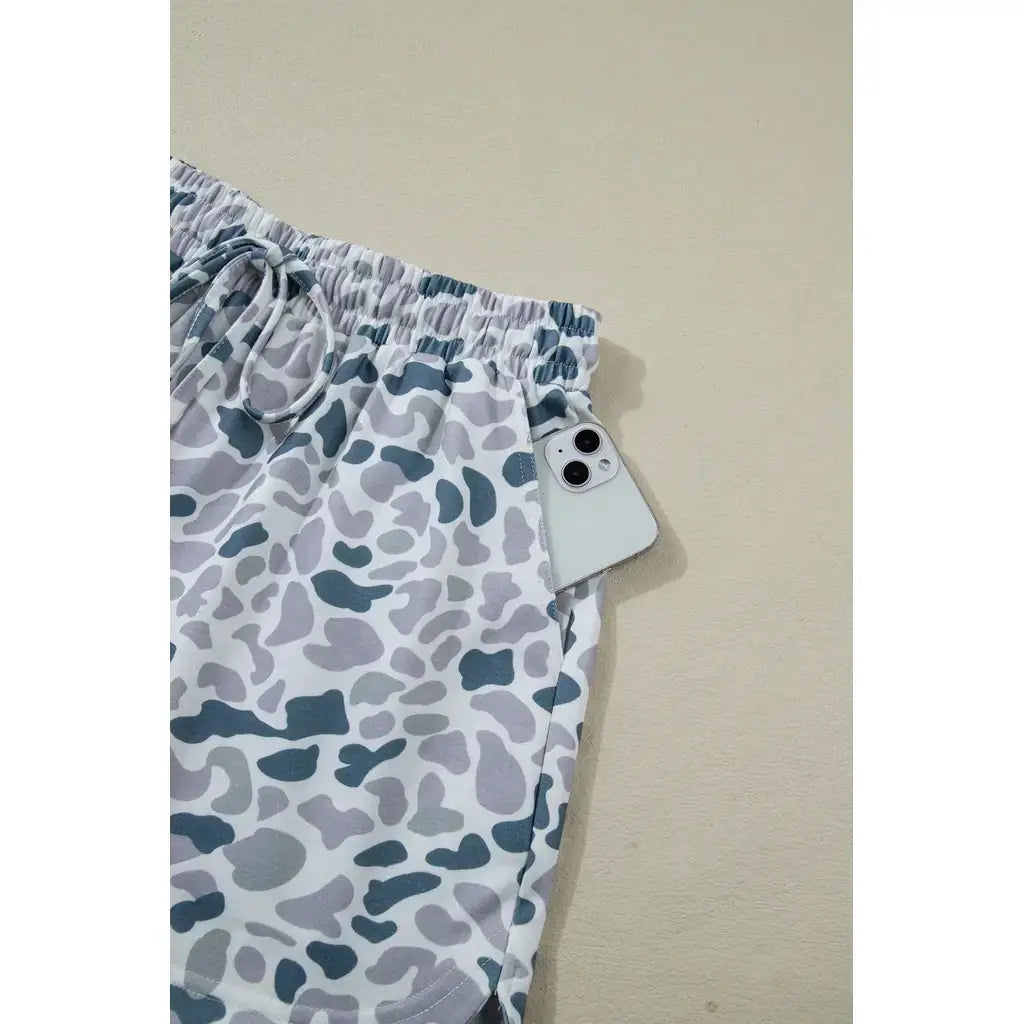 Multicolour Abstract Patterned Polo Collar T Shirt and Shorts Set