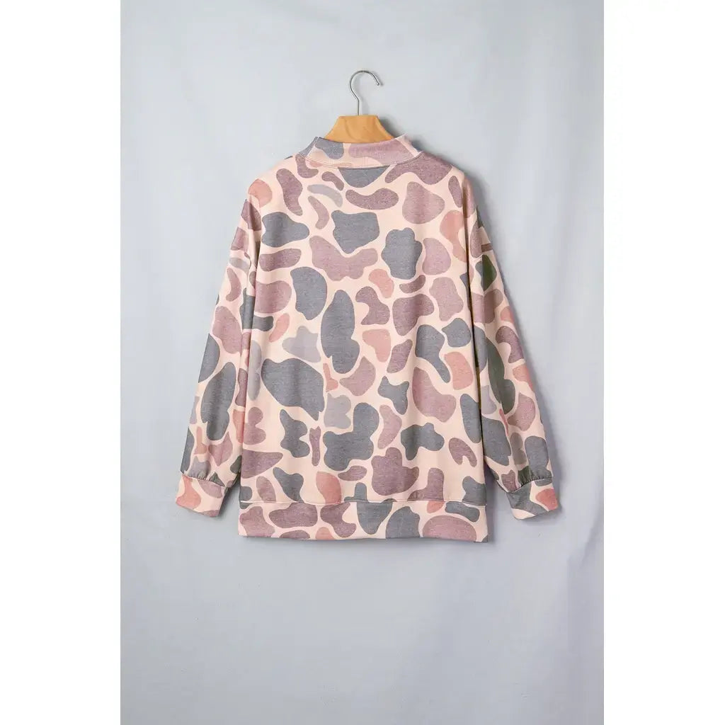 Multicolour Camo Print Howdy Western Style Baggy Pullover Sweatshirt