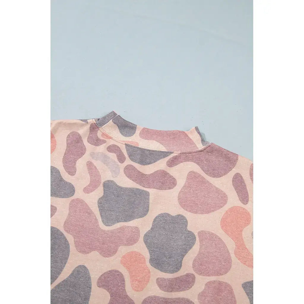 Multicolour Camo Print Howdy Western Style Baggy Pullover Sweatshirt