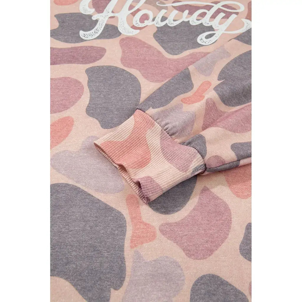 Multicolour Camo Print Howdy Western Style Baggy Pullover Sweatshirt