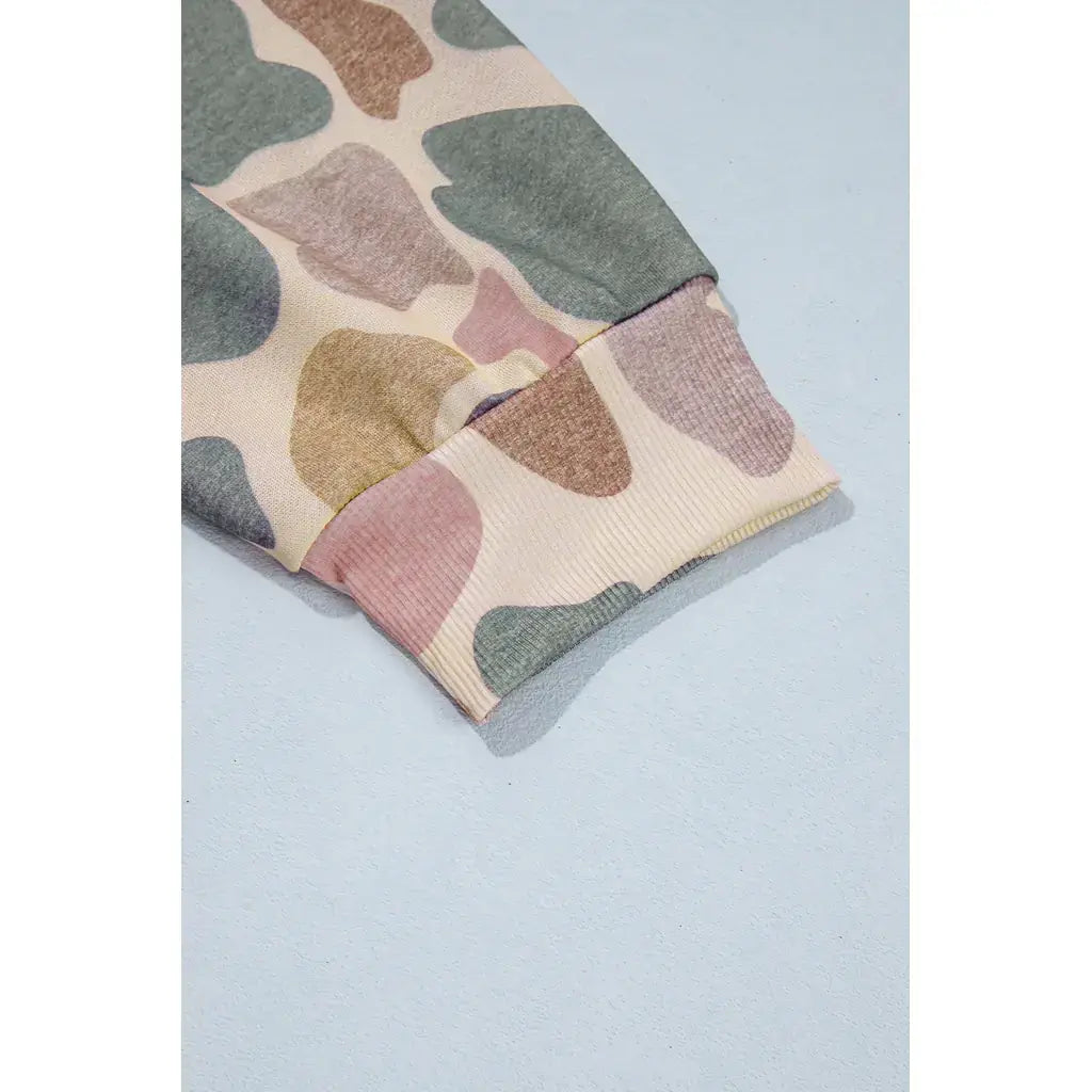 Multicolour Camo Print Ribbed Mock Neck Plus Size Sweatshirt