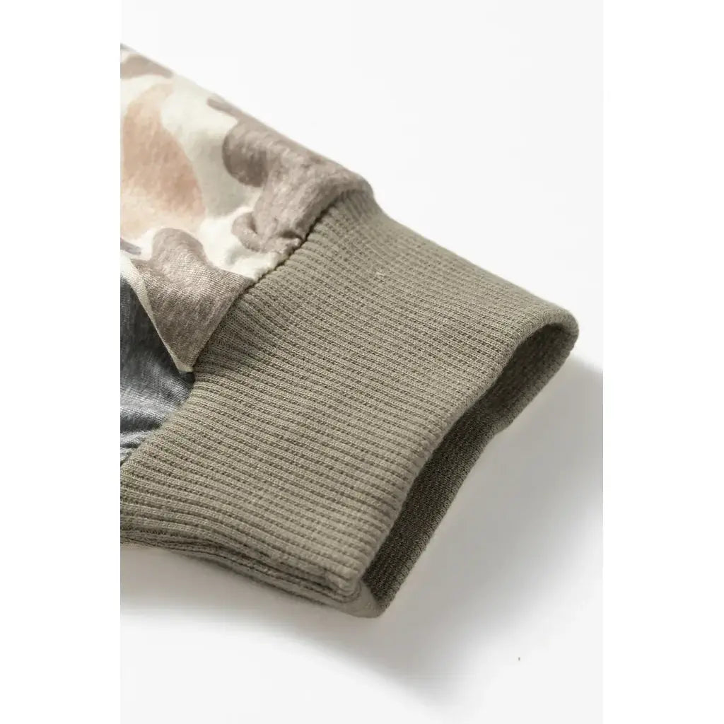Multicolour Camo Print Ribbed Trim Casual Pullover Sweatshirt