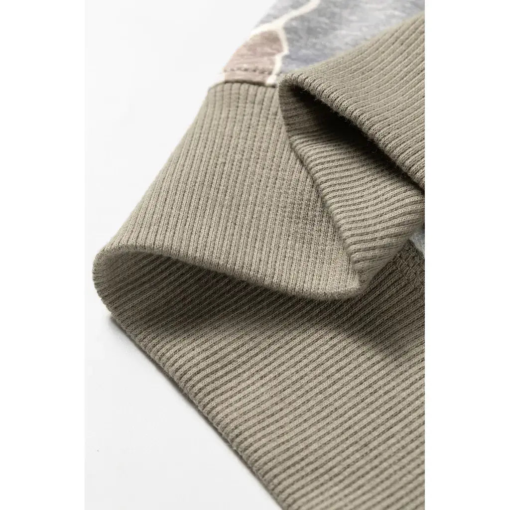 Multicolour Camo Print Ribbed Trim Casual Pullover Sweatshirt