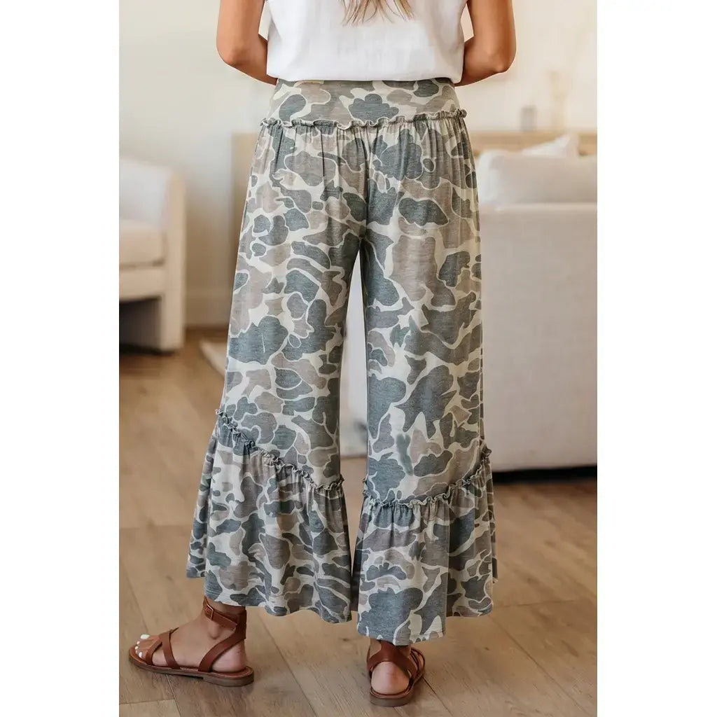 Multicolour Camo Print Wide Leg Casual Pants
