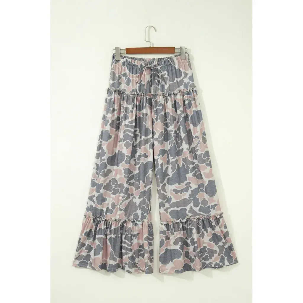 Multicolour Camo Print Wide Leg Casual Pants