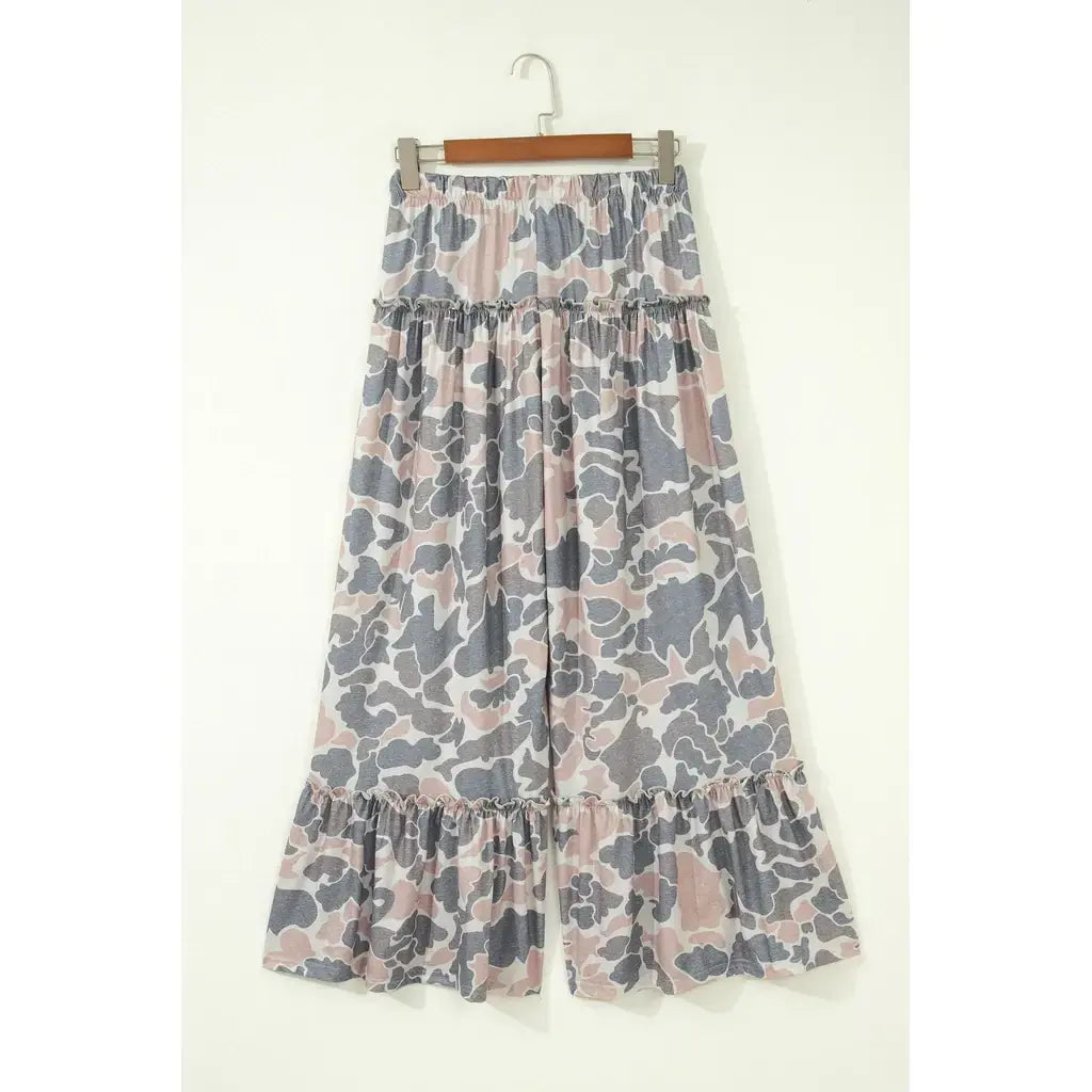 Multicolour Camo Print Wide Leg Casual Pants